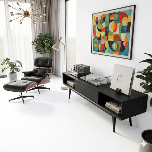 Black Vinyl Record Stand - Minimalist Album Display | Matte Black Holder for Desk