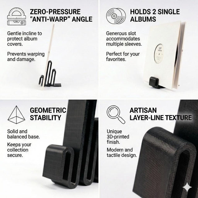 Black Vinyl Record Stand - Minimalist Album Display | Matte Black Holder for Desk