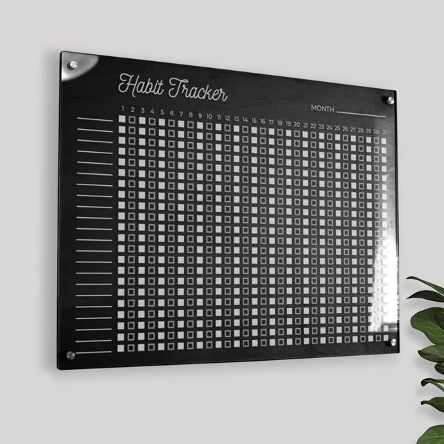 Wood & Acrylic Wall Calendar Planner - Habit Tracker - Memphis - Quetzal Studio