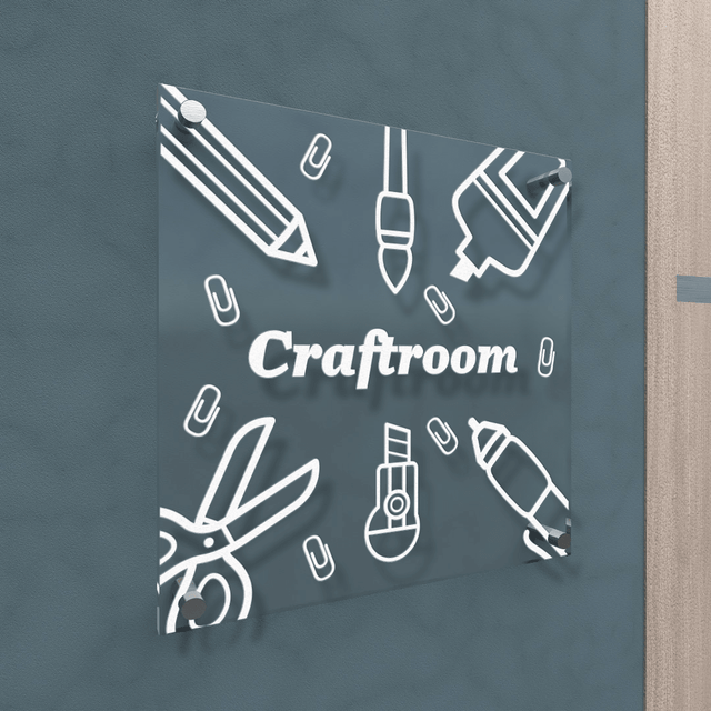Personalized Acrylic Door Plate - Craftroom - Engraved Plate For Office or Home - Quetzal Studio