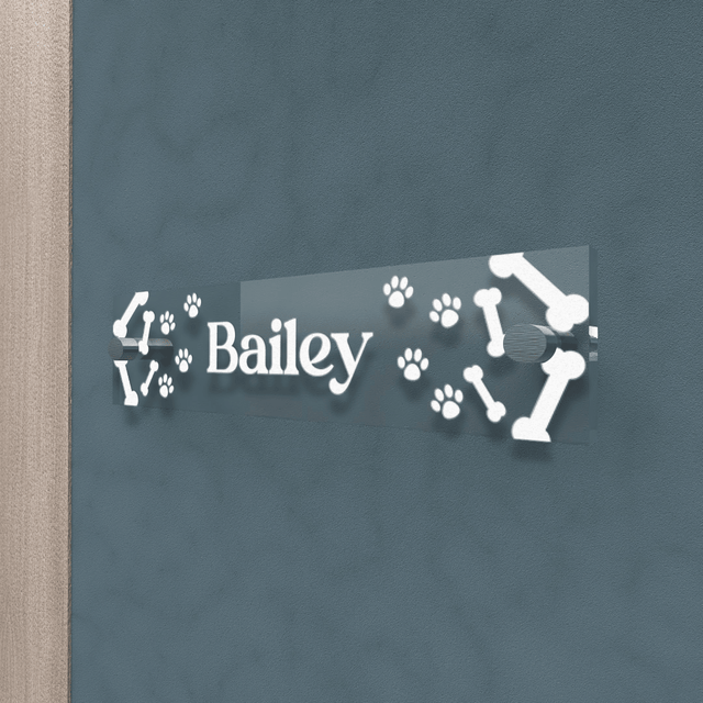Personalized Acrylic Door Plate - Dog Name - Engraved Plate For Office or Home - Quetzal Studio
