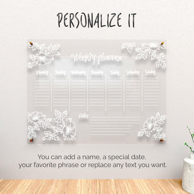 Acrylic Wall Calendar Planner - Weekly Planner - Flowers - Quetzal Studio