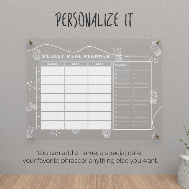 Acrylic Wall Calendar Planner - Meal Planner - Cactus - Quetzal Studio