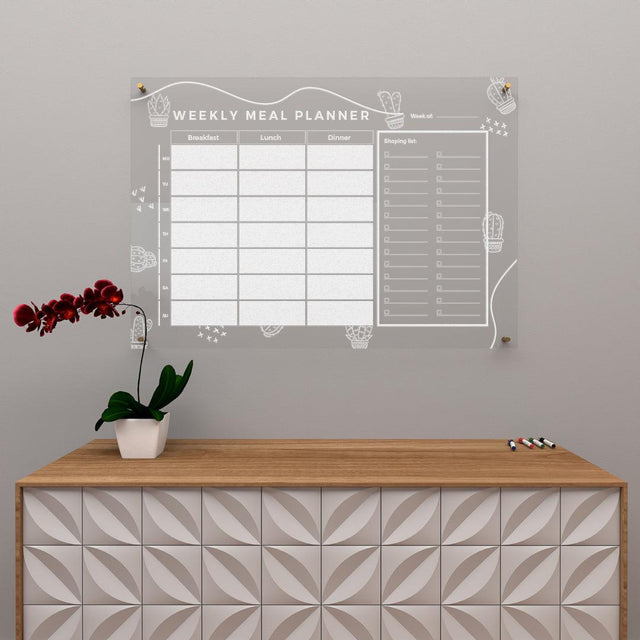 Acrylic Wall Calendar Planner - Meal Planner - Cactus - Quetzal Studio