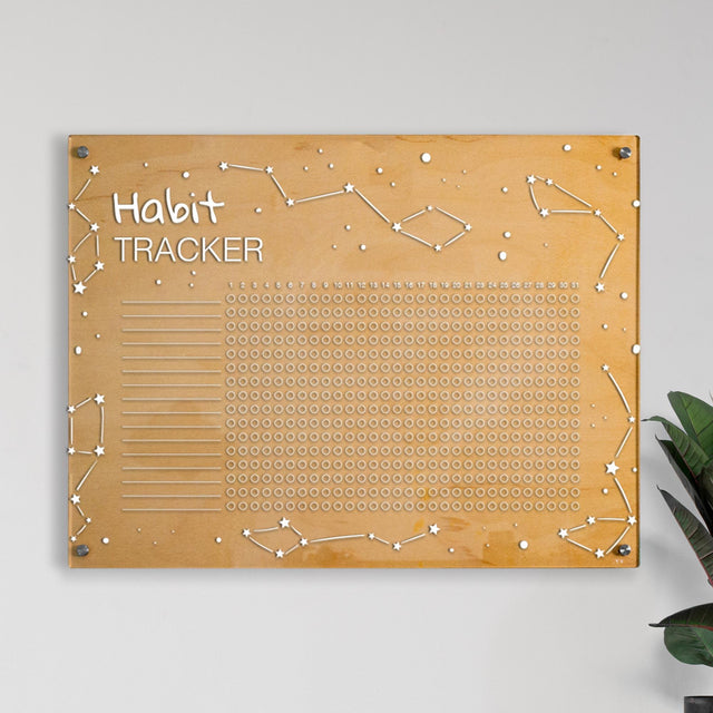 Wood & Acrylic Wall Calendar Planner - Habit Tracker - Constellations - Quetzal Studio