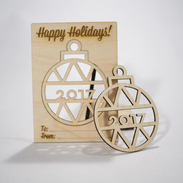 Wood Christmas Greeting Card Set - Rudolph, Snowflake, Tree and Ornament - Quetzal Studio