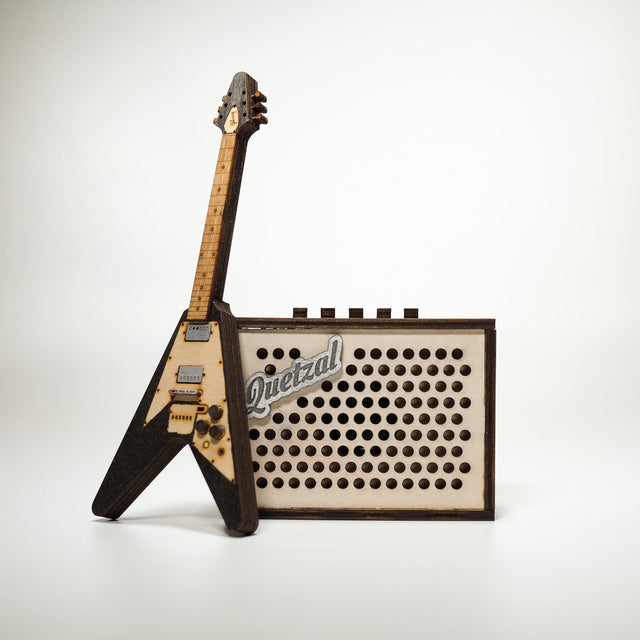 Flying V Mini Guitar and Amplifier -Personalized Electronic Mp3 Music Box. - Quetzal Studio