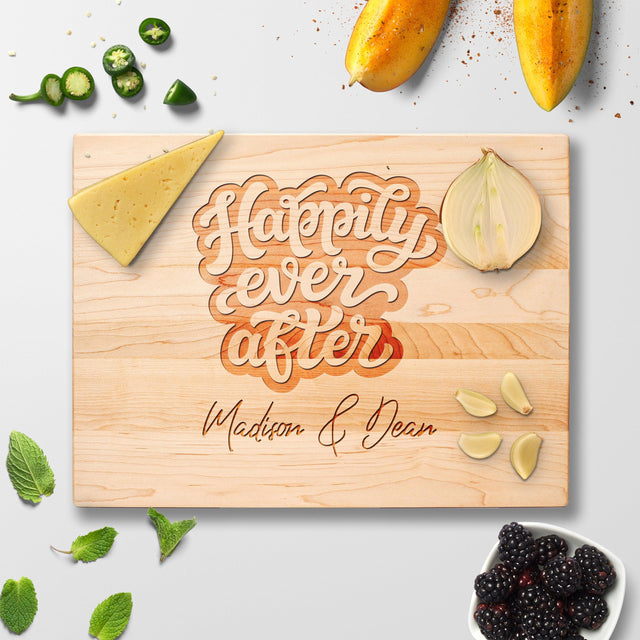 Personalized Cutting Board - Happily Ever After - Maple, Cherry or Walnut - Quetzal Studio