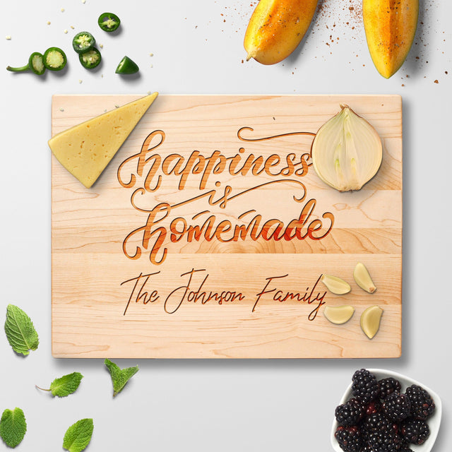 Personalized Cutting Board - Happiness is Homemade - Maple, Cherry or Walnut - Quetzal Studio