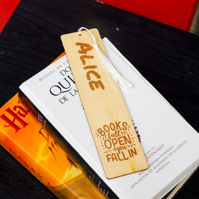 Personalized Wood Bookmark with Tassel - Books Fall Open
