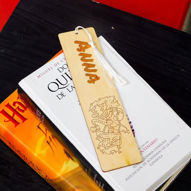 Personalized Wood Bookmark with Tassel - CLOWN SWING - Quetzal Studio