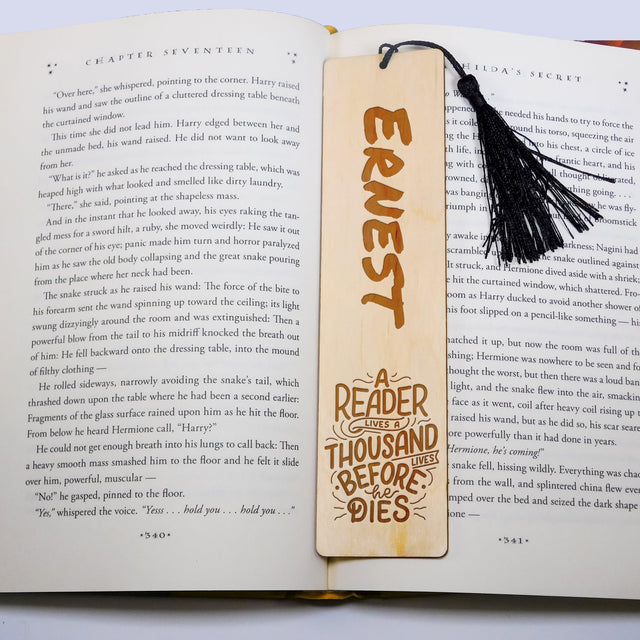 Personalized Wood Bookmark with Tassel - A Readers Lives - Quetzal Studio