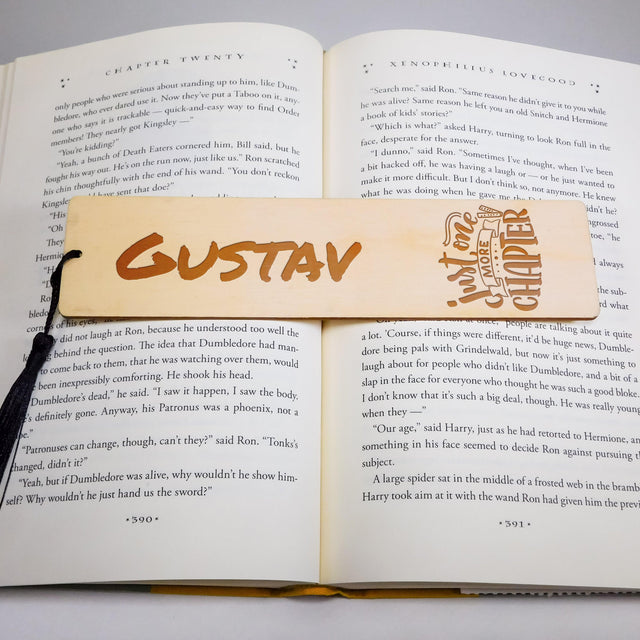 Personalized Wood Bookmark with Tassel - ONE MORE CHAPTER - Quetzal Studio
