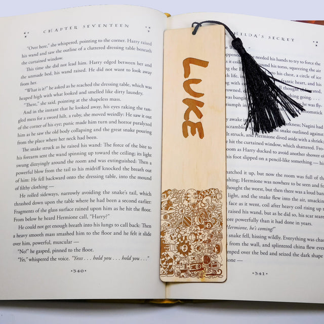 Personalized Wood Bookmark with Tassel - MONSTER GROUP - Quetzal Studio