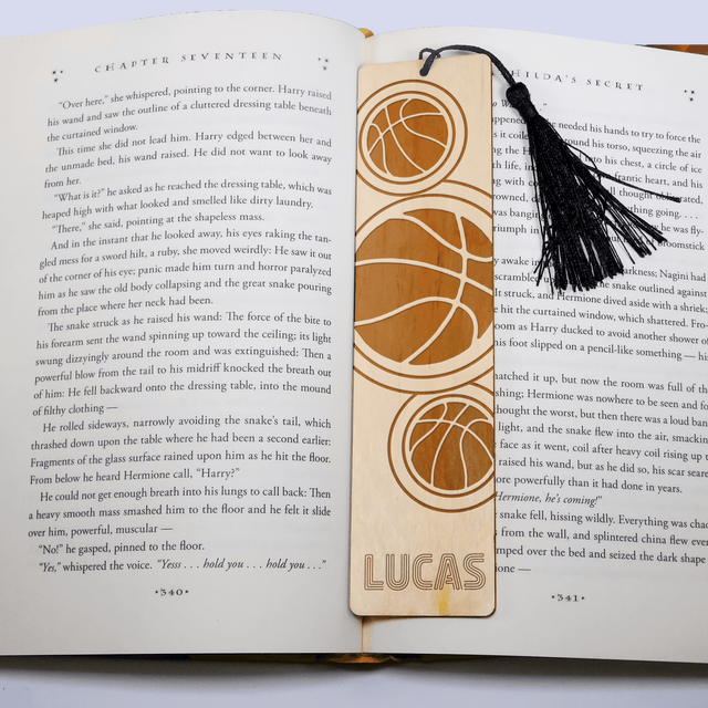 Personalized Wood Bookmark with Tassel - Basketball - Quetzal Studio