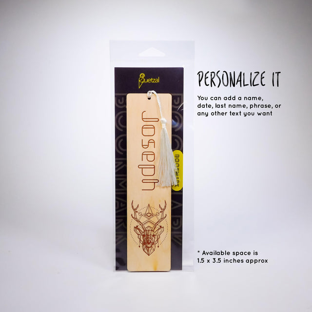 Personalized Wood Bookmark with Tassel - LOW POLY DEER - Quetzal Studio