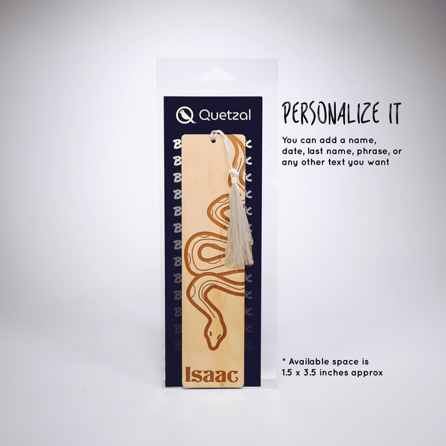 Personalized Wood Bookmark with Tassel - Snake - Quetzal Studio