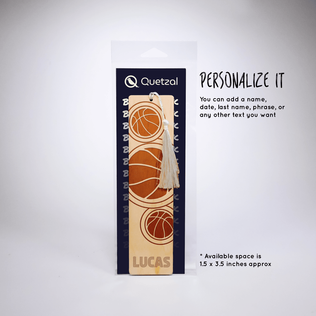 Personalized Wood Bookmark with Tassel - Basketball - Quetzal Studio