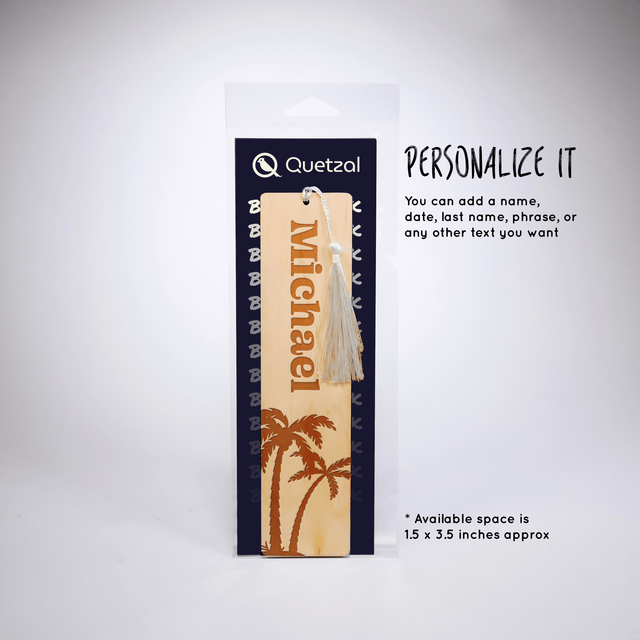Personalized Wood Bookmark with Tassel - Palmtree - Quetzal Studio