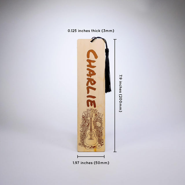 Personalized Wood Bookmark with Tassel - FUN GUITAR - Quetzal Studio