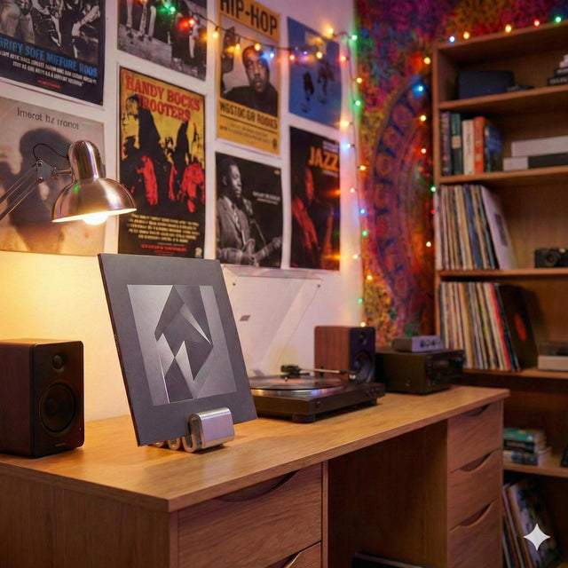 Silver Vinyl Record Stand - Chrome Vinyl Holder & Industrial Album Display
