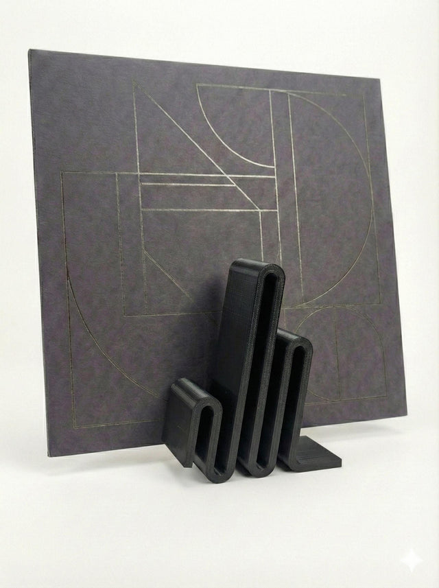 Black Vinyl Record Stand - Minimalist Album Display | Matte Black Holder for Desk