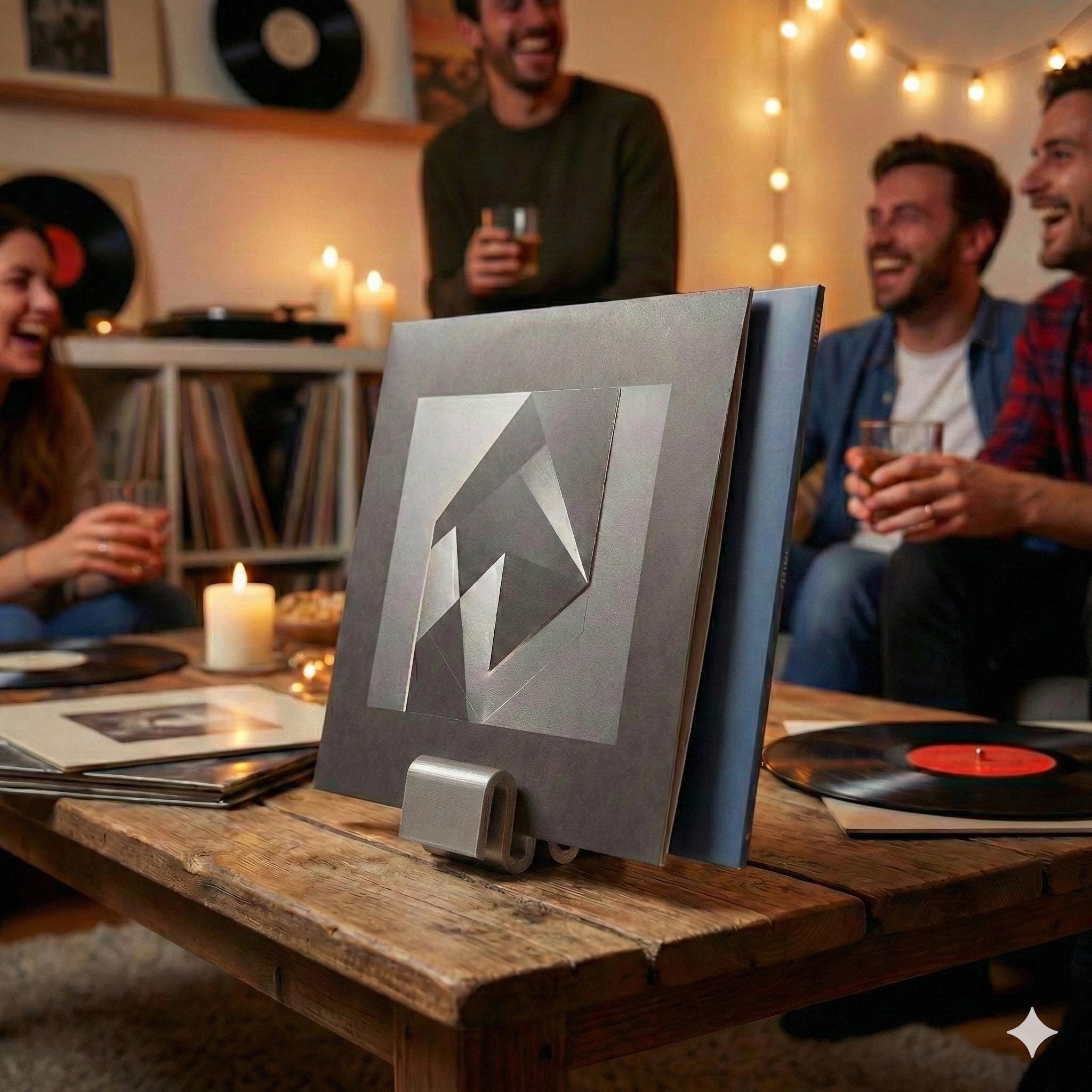 Silver Vinyl Record Stand - Modern Industrial 3D Printed – Quetzal
