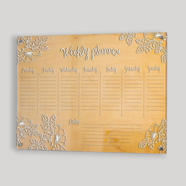 Wood & Acrylic Wall Calendar Planner - Weekly - Floral