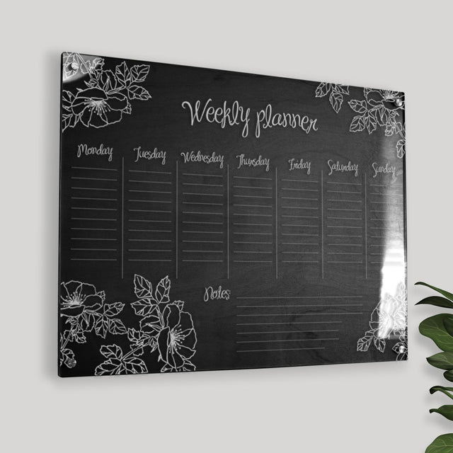 Wood & Acrylic Wall Calendar Planner - Weekly - Floral - Quetzal Studio