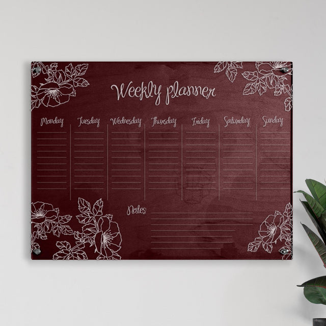 Wood & Acrylic Wall Calendar Planner - Weekly - Floral - Quetzal Studio