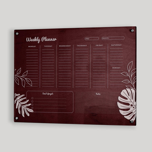 Wood & Acrylic Wall Calendar Planner - Weekly - Tropical - Quetzal Studio