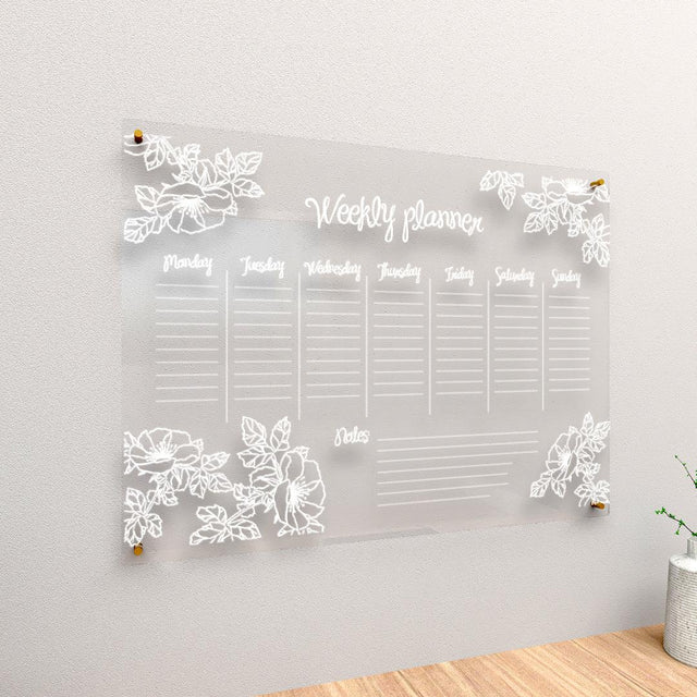 Acrylic Wall Calendar Planner - Weekly Planner - Flowers - Quetzal Studio