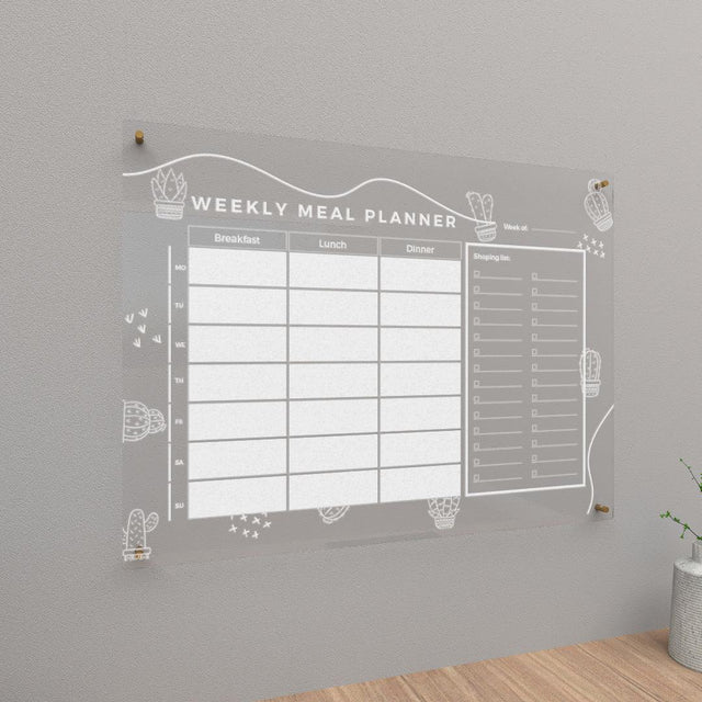 Acrylic Wall Calendar Planner - Meal Planner - Cactus
