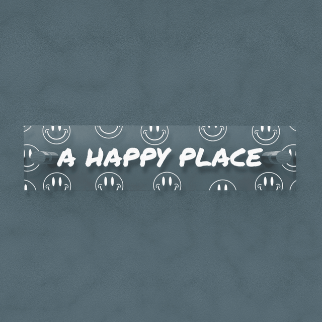Personalized Acrylic Door Plate - Happy Place - Engraved Plate For Office or Home - Quetzal Studio