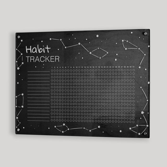 Wood & Acrylic Wall Calendar Planner - Habit Tracker - Constellations - Quetzal Studio