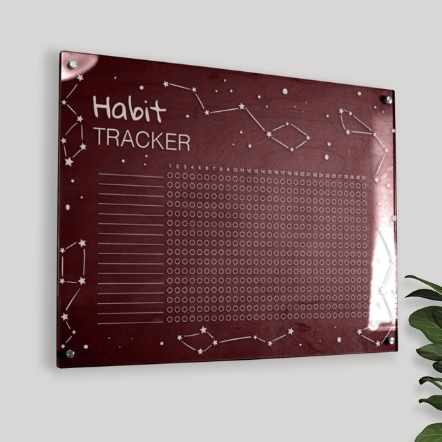 Wood & Acrylic Wall Calendar Planner - Habit Tracker - Constellations - Quetzal Studio