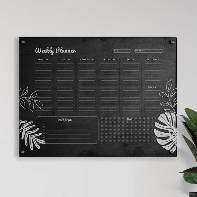 Wood & Acrylic Wall Calendar Planner - Weekly - Tropical - Quetzal Studio