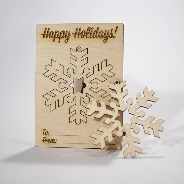 Wood Christmas Greeting Card Set - Rudolph, Snowflake, Tree and Ornament - Quetzal Studio