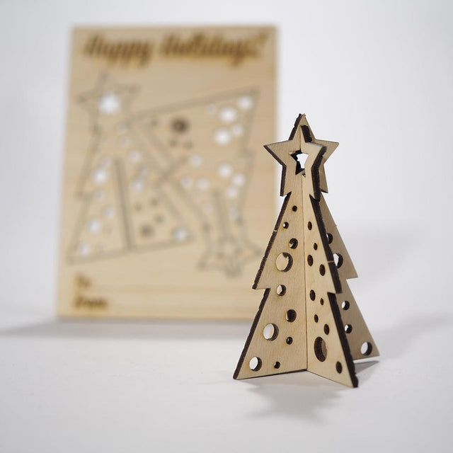 Wood Christmas Greeting Card Set - Rudolph, Snowflake, Tree and Ornament - Quetzal Studio