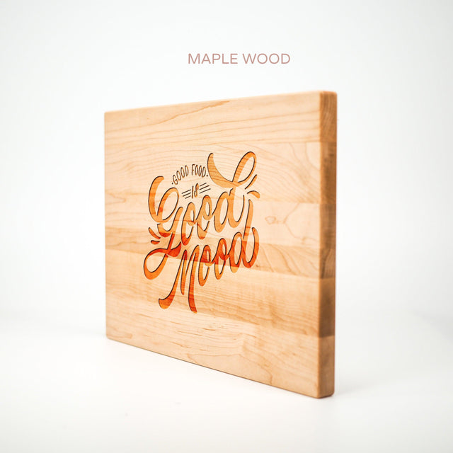 Personalized Cutting Board - Good Food Good Mood - Maple, Cherry or Walnut - Quetzal Studio
