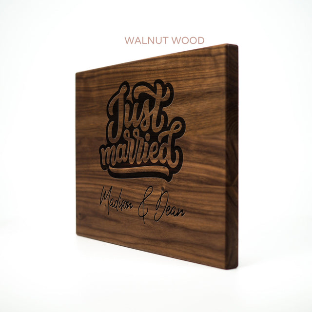 Personalized Cutting Board - Just Married - Maple, Cherry or Walnut - Quetzal Studio