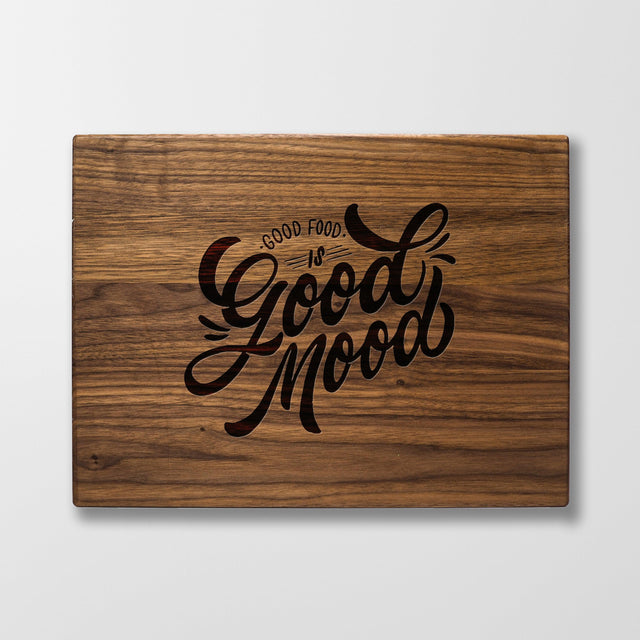 Personalized Cutting Board - Good Food Good Mood - Maple, Cherry or Walnut - Quetzal Studio