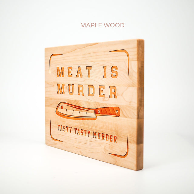 Personalized Cutting Board - Meat is Murder - Maple, Cherry or Walnut - Quetzal Studio