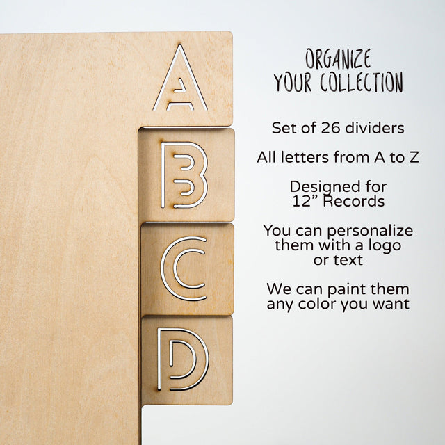 Vinyl Record Dividers - Personalized Wood Separators - Set of 26 - A to Z - Quetzal Studio