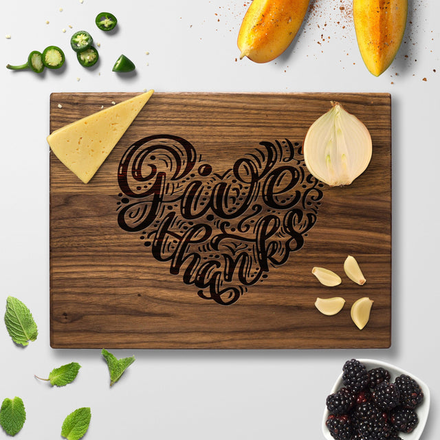 Personalized Cutting Board - Give Thanks - Maple, Cherry or Walnut - Quetzal Studio