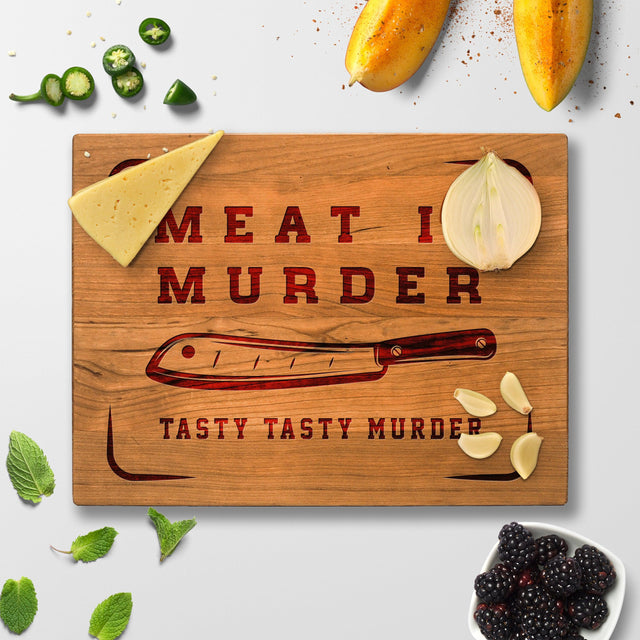 Personalized Cutting Board - Meat is Murder - Maple, Cherry or Walnut - Quetzal Studio