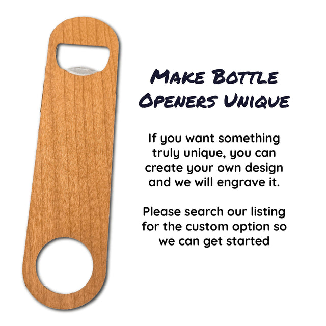 Wooden Flat Bottle Opener - Text - Quetzal Studio