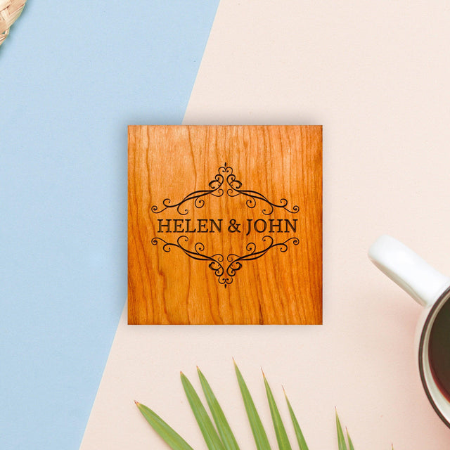 Personalized Wood Coaster Set - Couple Names - Quetzal Studio