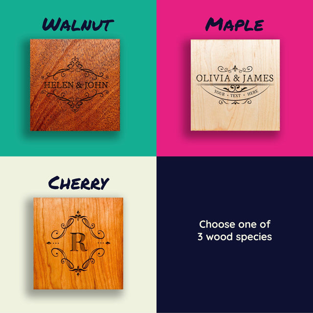 Personalized Wood Coaster Set - Couple Names - Quetzal Studio