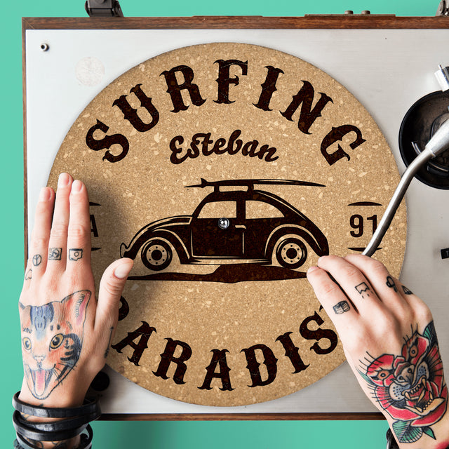 Surfing Cork Turntable Slipmat | Enhanced Static-Repellant Audiophile Vinyl Accessory | Quetzal Studio